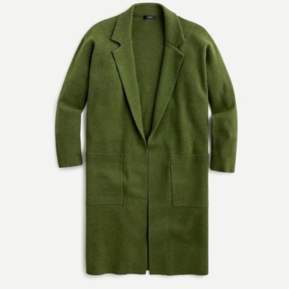 J. Crew Ella Green Open Front Long Knit Merino Wool Blend Sweater Cardigan Med